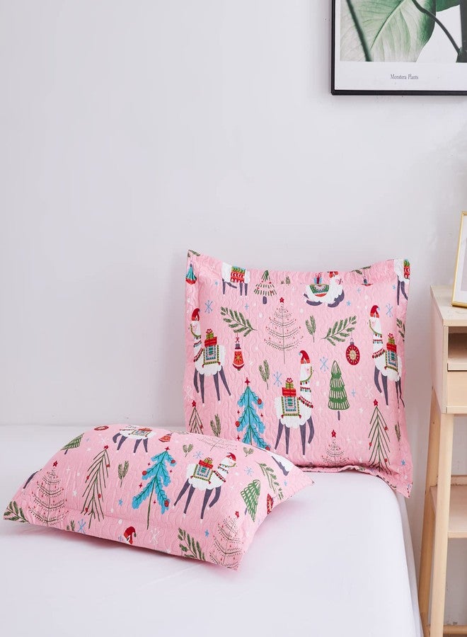 CHESITY Christmas Bedding Quilt Set Queen Size 3-Piece Kids Bedspread Xmas Bedding Set with Alpaca Pattern Lightweight Coverlet Cover for All Season (Pink, 1 Quilt + 2 Pillowcases) - Image 3