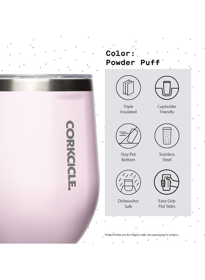Corkcicle Stemless Insulated Wine Glass Tumbler, Powder Puff, 12 oz – Stainless Steel Stemless Wine Glass Keeps Beverages Cold for 6 Hours, Hot for 3 Hours – Non-Slip, Easy-Grip Insulated Cup - Image 4