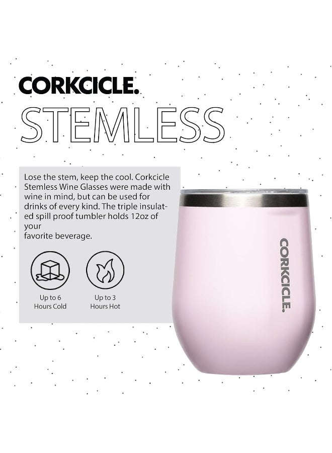 Corkcicle Stemless Insulated Wine Glass Tumbler, Powder Puff, 12 oz – Stainless Steel Stemless Wine Glass Keeps Beverages Cold for 6 Hours, Hot for 3 Hours – Non-Slip, Easy-Grip Insulated Cup - Image 2