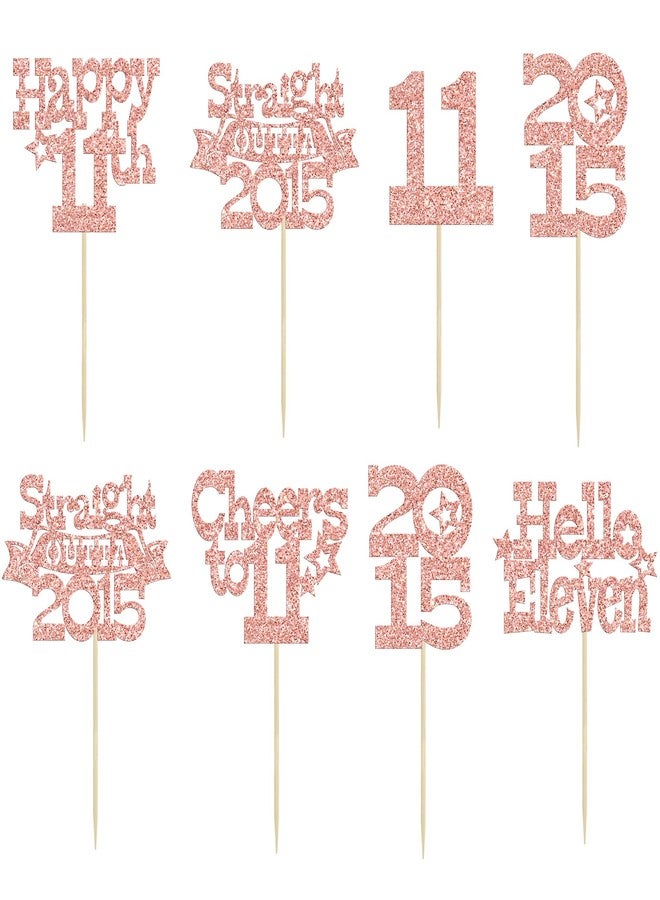 Ephlyn 30Pcs Happy 11th Birthday Cupcake Toppers Glitter Eleven Straight Outta 2015 Cupcake Picks Cheers to 11 Years Cake Decorations for 11th Birthday Party Supplies Rose Gold - Image 3