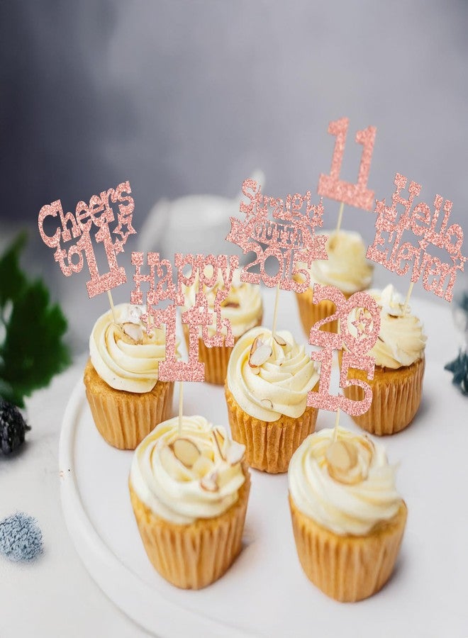 Ephlyn 30Pcs Happy 11th Birthday Cupcake Toppers Glitter Eleven Straight Outta 2015 Cupcake Picks Cheers to 11 Years Cake Decorations for 11th Birthday Party Supplies Rose Gold - Image 4