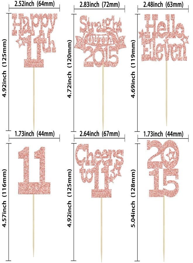 Ephlyn 30Pcs Happy 11th Birthday Cupcake Toppers Glitter Eleven Straight Outta 2015 Cupcake Picks Cheers to 11 Years Cake Decorations for 11th Birthday Party Supplies Rose Gold - Image 2