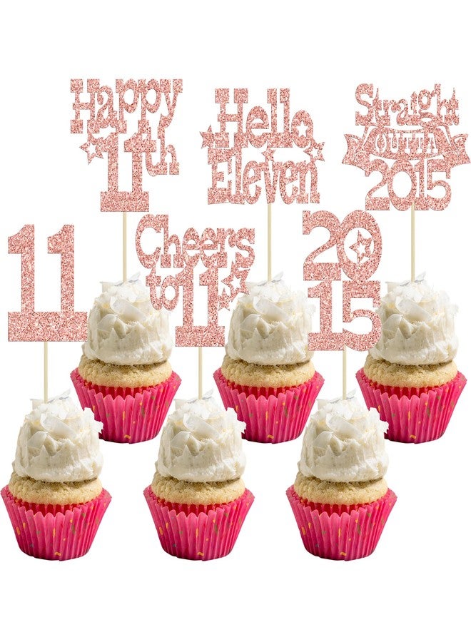 Ephlyn 30Pcs Happy 11th Birthday Cupcake Toppers Glitter Eleven Straight Outta 2015 Cupcake Picks Cheers to 11 Years Cake Decorations for 11th Birthday Party Supplies Rose Gold - Image 1