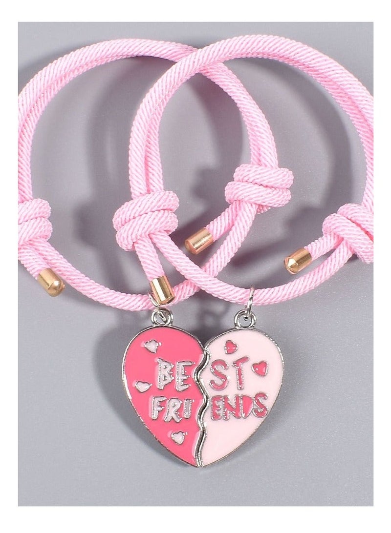 2PCS BFF Bracelets Friendship Magnetic Bracelets Best Friends Heart Pendant Cute Design nylon Bracelets, for Girls Women Friendship Jewelry Gifts for Kids - Image 3