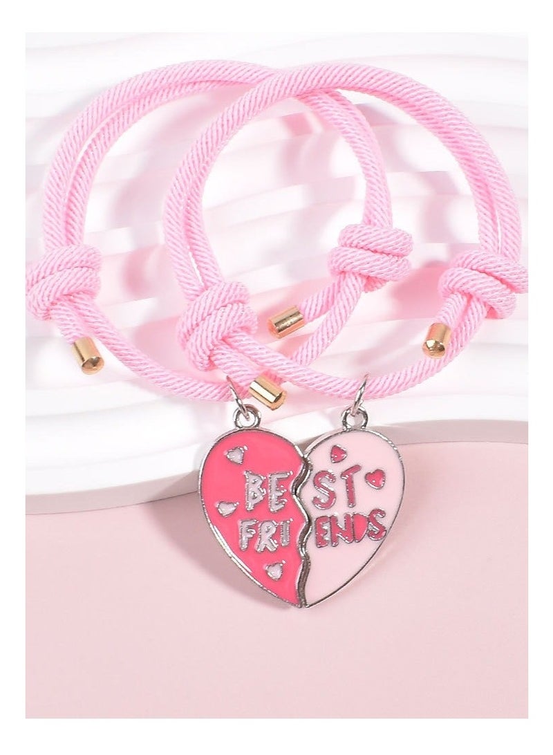 2PCS BFF Bracelets Friendship Magnetic Bracelets Best Friends Heart Pendant Cute Design nylon Bracelets, for Girls Women Friendship Jewelry Gifts for Kids - Image 1