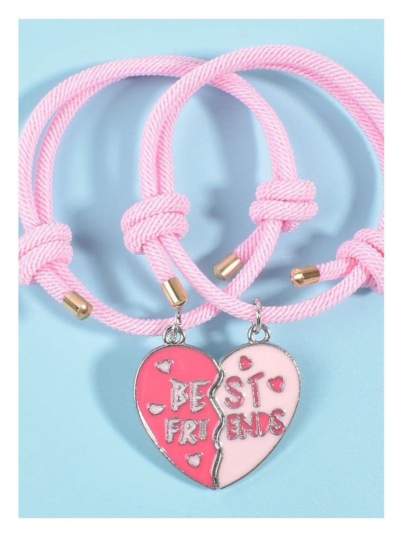2PCS BFF Bracelets Friendship Magnetic Bracelets Best Friends Heart Pendant Cute Design nylon Bracelets, for Girls Women Friendship Jewelry Gifts for Kids - Image 4