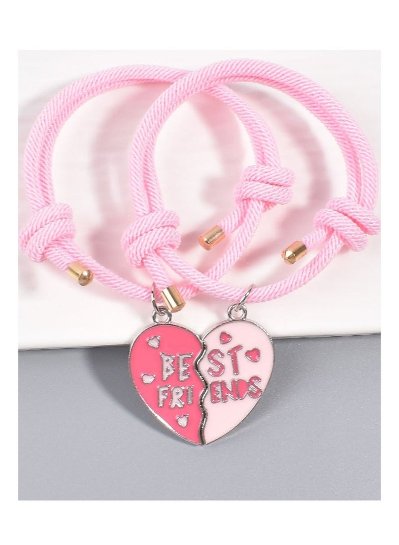 2PCS BFF Bracelets Friendship Magnetic Bracelets Best Friends Heart Pendant Cute Design nylon Bracelets, for Girls Women Friendship Jewelry Gifts for Kids - Image 2