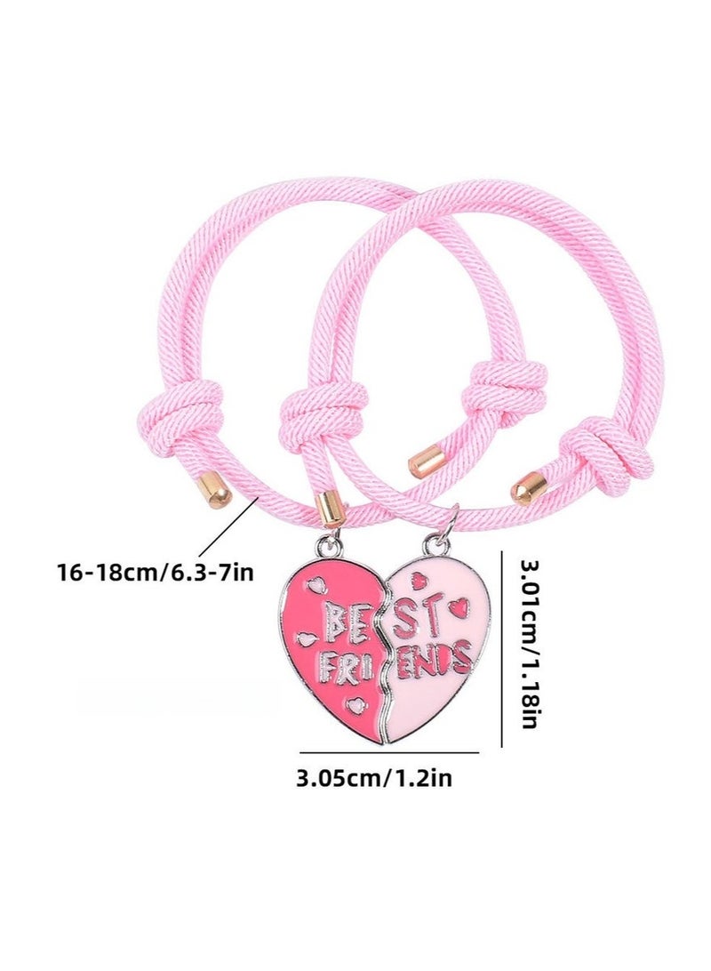 2PCS BFF Bracelets Friendship Magnetic Bracelets Best Friends Heart Pendant Cute Design nylon Bracelets, for Girls Women Friendship Jewelry Gifts for Kids - Image 5