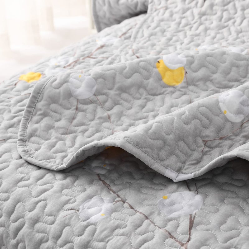 DURLENGEN Floral Quilt Set Queen Size 3Pcs,Grey Branch with Yellow Turquoise Polka Dot Pattern All Season Lightweight Coverlet Sets(Queen 90x96, Botanical Grey) - Image 5