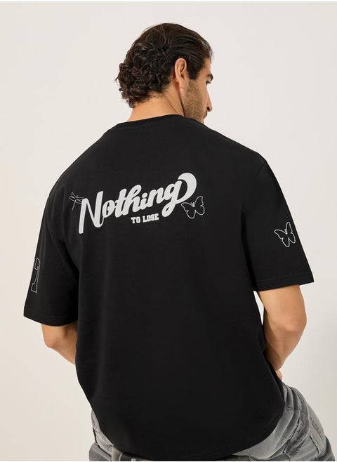 Slogan Print Textured Oversized T-Shirt