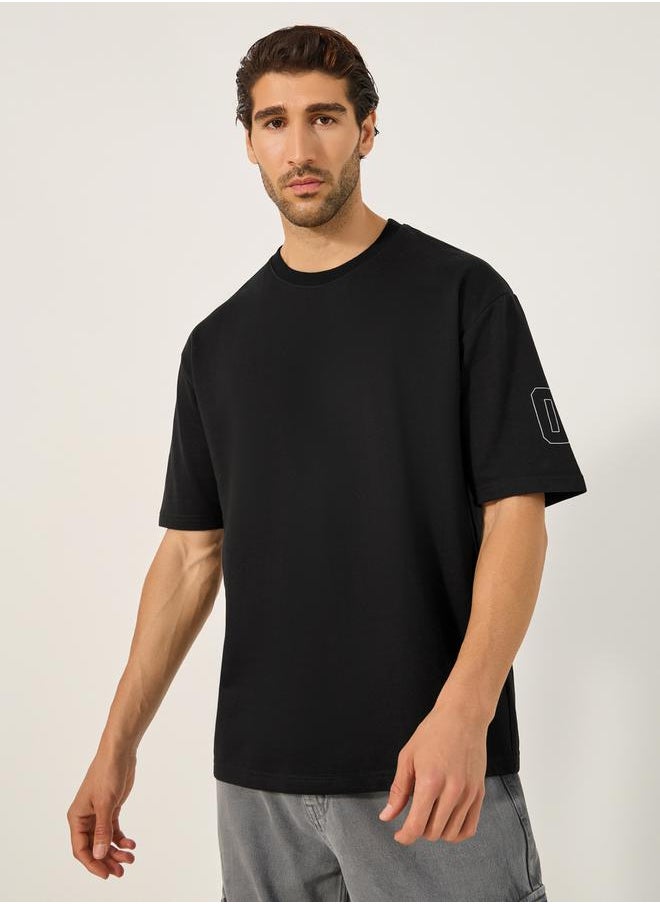 Slogan Print Textured Oversized T-Shirt