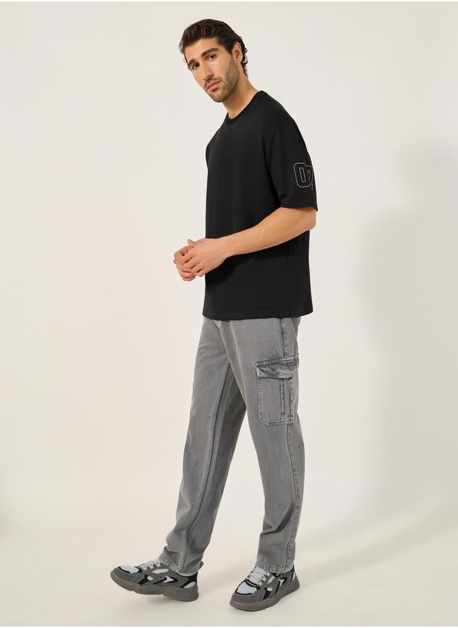 Slogan Print Textured Oversized T-Shirt