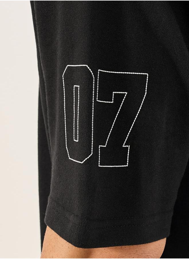 Slogan Print Textured Oversized T-Shirt