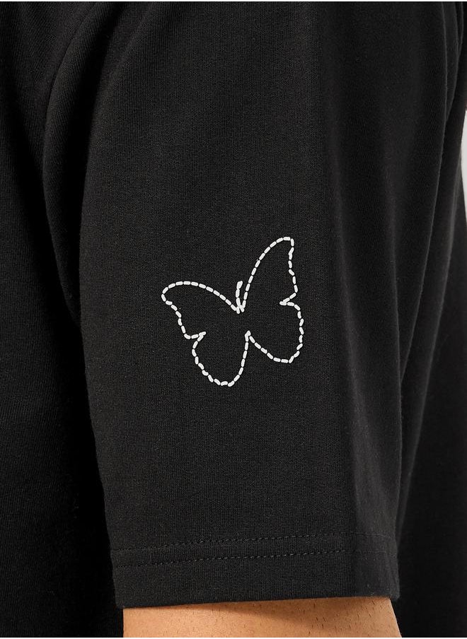 Slogan Print Textured Oversized T-Shirt
