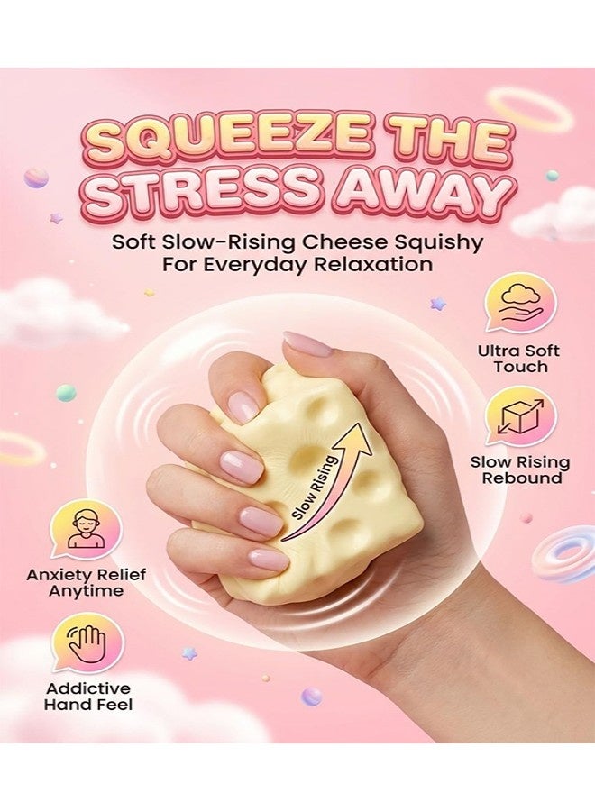 GIFT Cheese Squishy Stress Relief, Jumbo Slow Rising Squeeze Cheese Cube, Shapeable Sensory Fidget for Adults, Soft Sugar Squish Ball, Big Cheeses Stress Toy Desk Gift - Image 2
