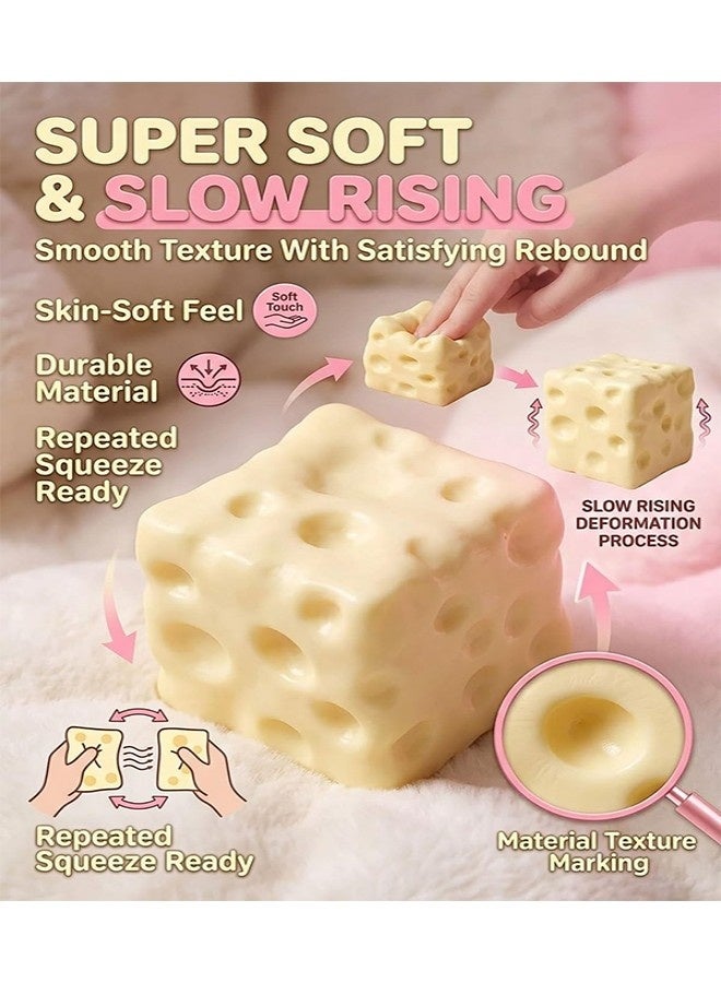 GIFT Cheese Squishy Stress Relief, Jumbo Slow Rising Squeeze Cheese Cube, Shapeable Sensory Fidget for Adults, Soft Sugar Squish Ball, Big Cheeses Stress Toy Desk Gift - Image 3