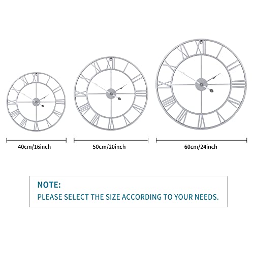 1st owned Large Wall Clock, Metal Retro Roman Numeral Clock, Modern Round Wall Clocks Almost Silent, Easy to Read for Living Room/Home/Kitchen/Bedroom/Office/School Decor (Silver, 18.5 Inch) - Image 2