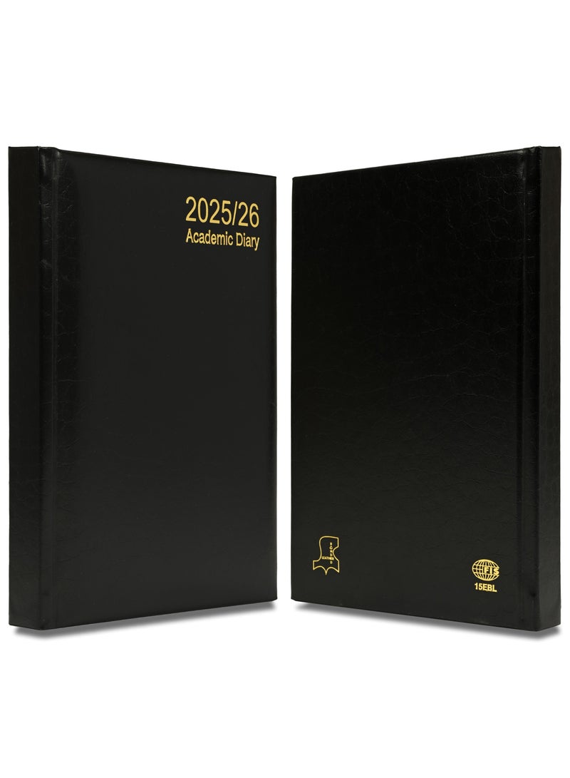 FIS FIS 2025-2026 ACADEMIC DIARY, A5 Size(148x210mm) with German Bonded Leather Cover Materials, English, 70gsm Italian Ivory Paper, Black Color, Pack in Gift Box-FSDI15EBL2526BK  - Image 2