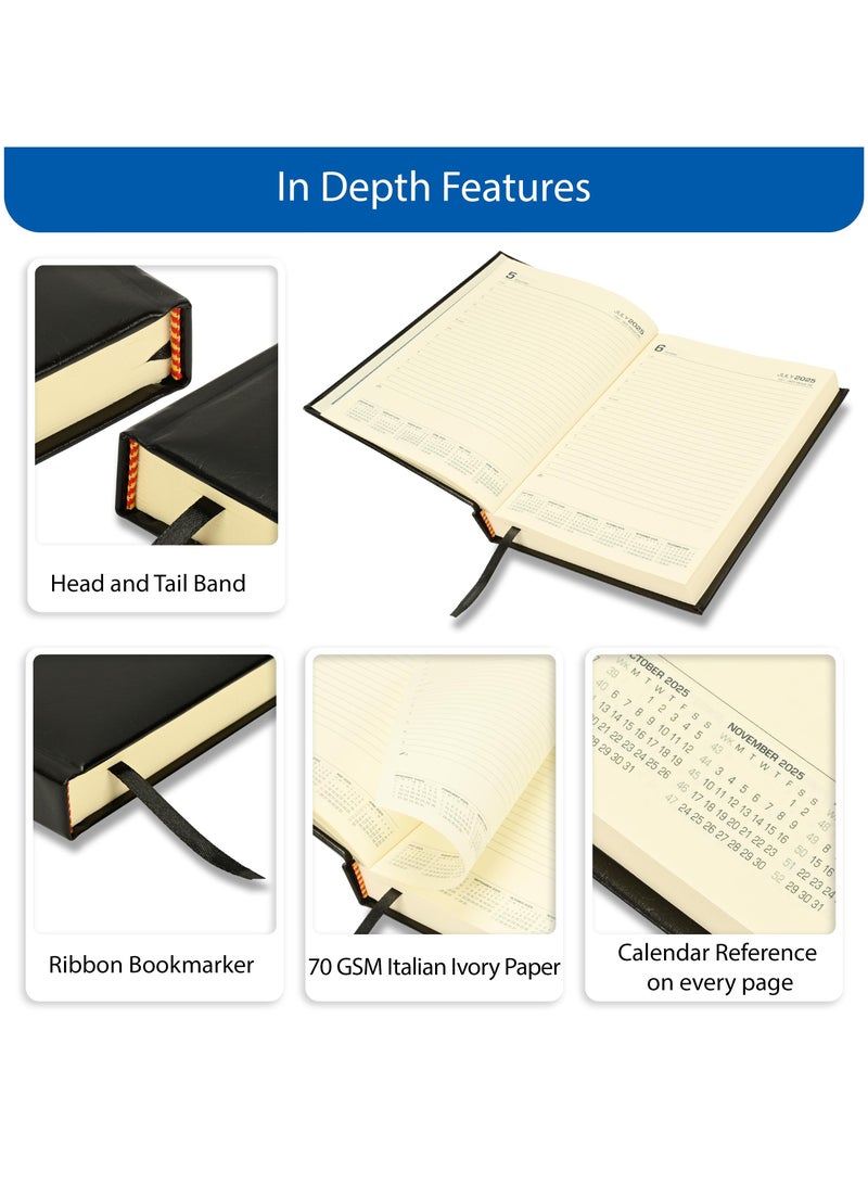 FIS FIS 2025-2026 ACADEMIC DIARY, A5 Size(148x210mm) with German Bonded Leather Cover Materials, English, 70gsm Italian Ivory Paper, Black Color, Pack in Gift Box-FSDI15EBL2526BK  - Image 5