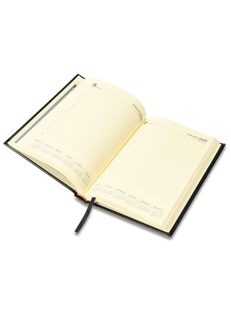 FIS FIS 2025-2026 ACADEMIC DIARY, A5 Size(148x210mm) with German Bonded Leather Cover Materials, English, 70gsm Italian Ivory Paper, Black Color, Pack in Gift Box-FSDI15EBL2526BK  - Image 4