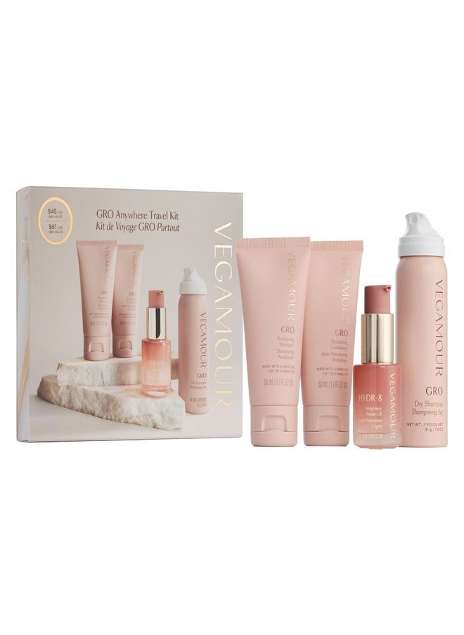 VEGAMOUR - "Vegamour GRO Anywhere Travel Set - Complete Vegan Hair Wellness Kit for On-the-Go, Featuring GRO Serum, Shampoo & Conditioner, and a Travel-Friendly Pouch." - Image 1