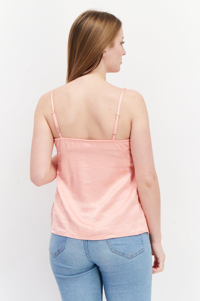 RIVER ISLAND Women V Neck Sleeveless Plain Top, Pink - Image 2
