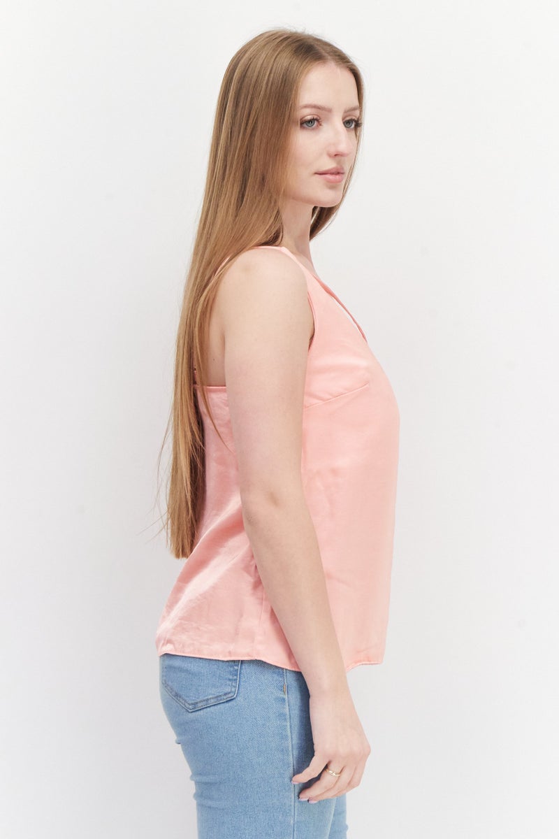 RIVER ISLAND Women V Neck Sleeveless Plain Top, Pink - Image 4