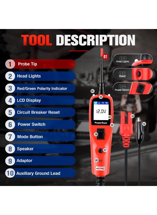 Autel PowerScan PS100 Automotive Circuit Tester - Car Circuit System Diagnostic Tool Probe Kit