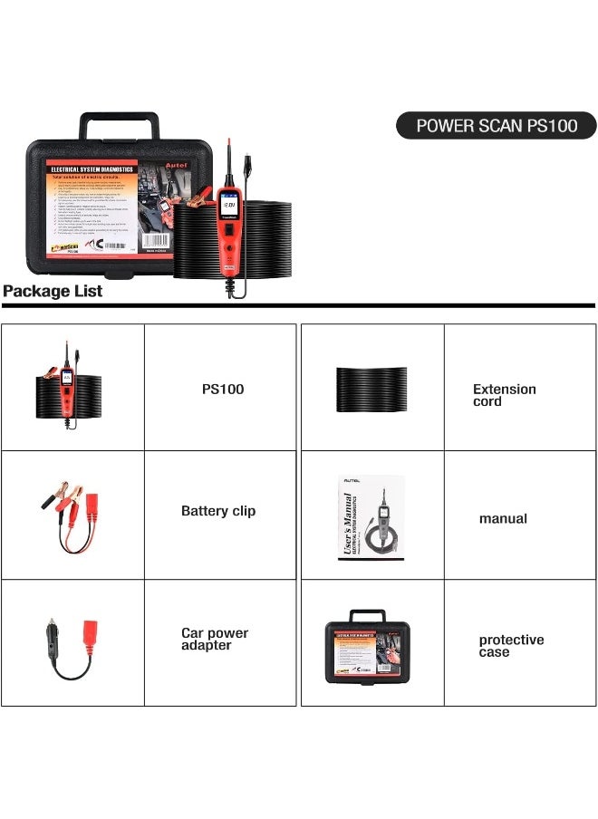Autel Powerscan PS100 Power Probe Automotive Electrical Circuit System Diagnosis Tool Car Circuit r Digital Voltmeter Red