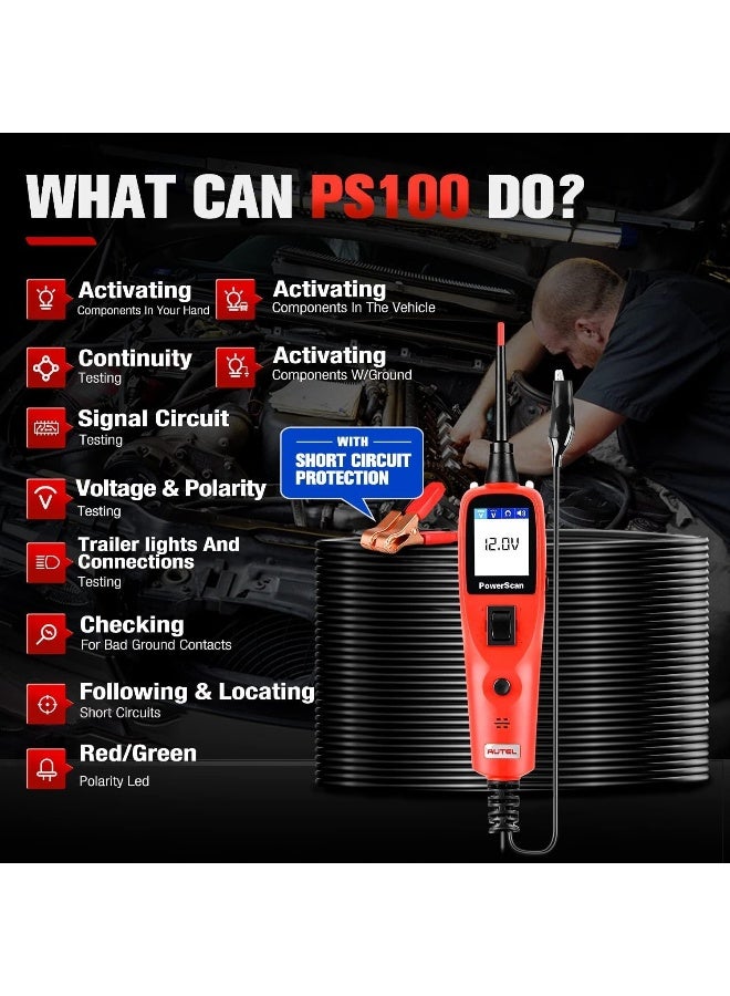 Autel Powerscan PS100 Power Probe Automotive Electrical Circuit System Diagnosis Tool Car Circuit r Digital Voltmeter Red - Image 3