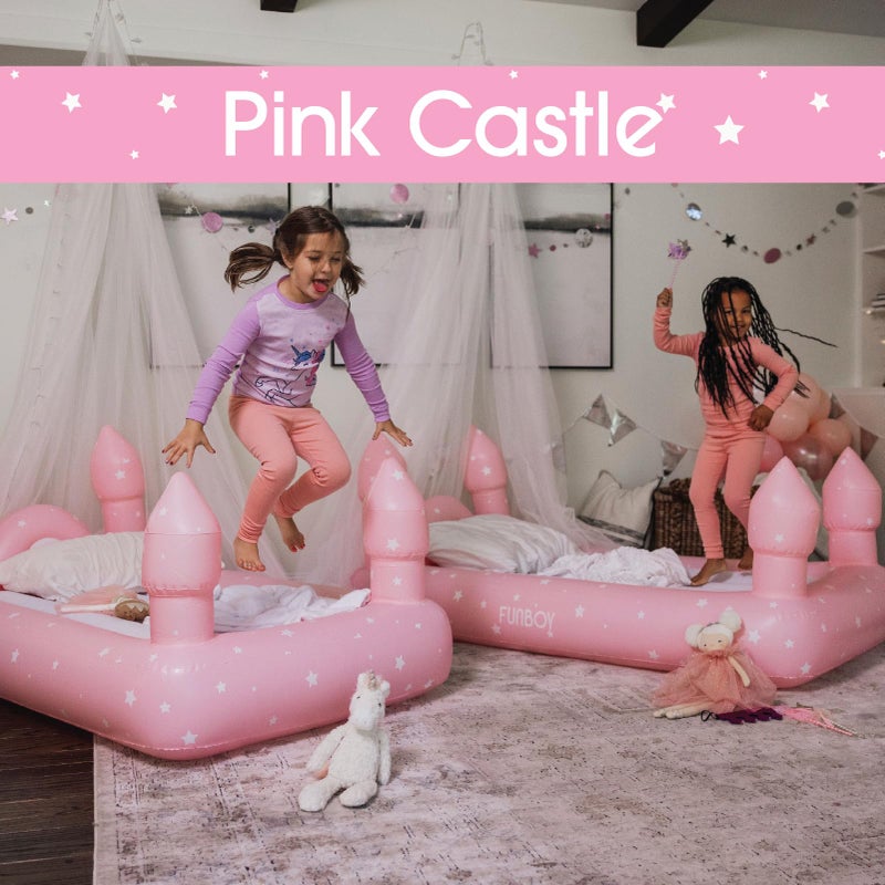FUNBOY Kids Pink Castle Sleepover Travel Bed & Air Mattress. Perfect for Sleepovers. Includes Carrying Storage Bag, Twin - Image 3