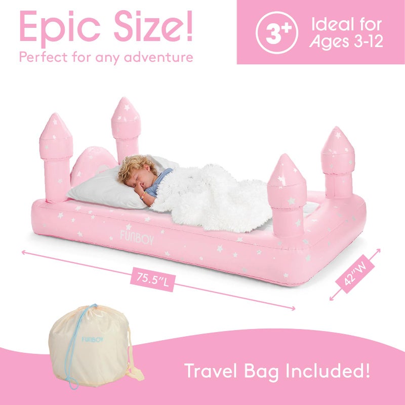 FUNBOY Kids Pink Castle Sleepover Travel Bed & Air Mattress. Perfect for Sleepovers. Includes Carrying Storage Bag, Twin - Image 4