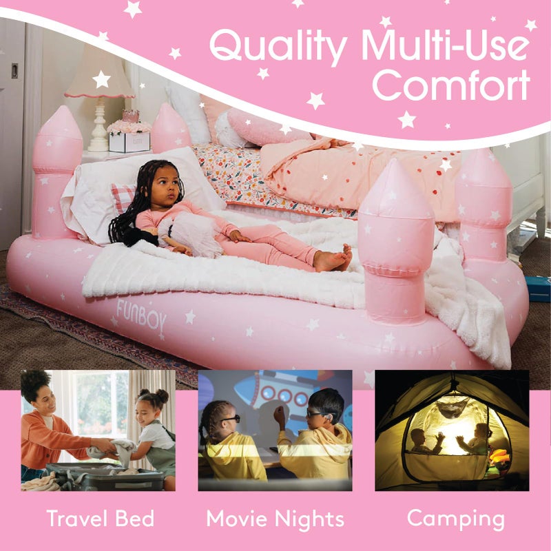 FUNBOY Kids Pink Castle Sleepover Travel Bed & Air Mattress. Perfect for Sleepovers. Includes Carrying Storage Bag, Twin - Image 2