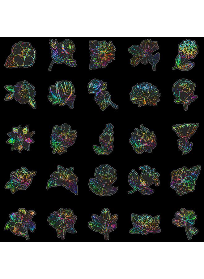 Bluejw 50 Various Flowers Children's Silver Laser Stickers Flowers Student Awards Decorative Silver Laser Stickers - Image 4