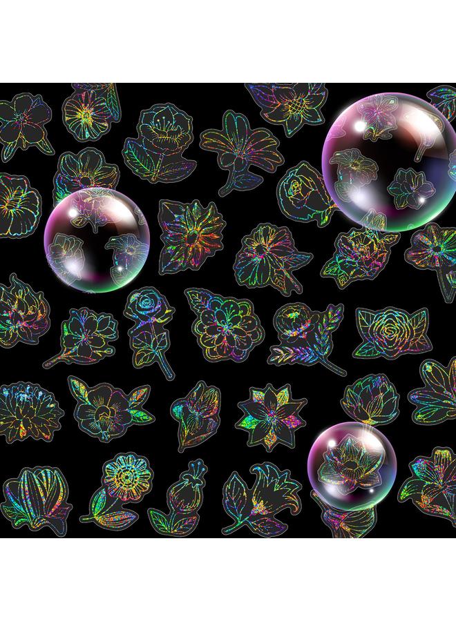 Bluejw 50 Various Flowers Children's Silver Laser Stickers Flowers Student Awards Decorative Silver Laser Stickers - Image 2