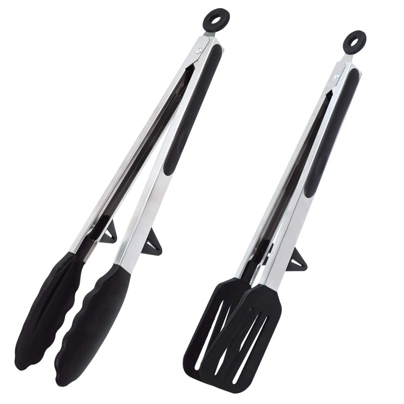 Goalfly Kitchen Tongs with Resting Gadget 12 Inch Spatula Tong Stainless Steel NonStick Basic Cooking Tong Suitable for Baking Frying Serving
