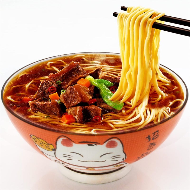 Fengshuibringluck 2PCS Cereal Bowls Soup Bowl Set 59 Ramen Bowls Large Soup Bowls Salad Bowls for Kitchen Luck Cat Maneki Neko Orange - Image 4