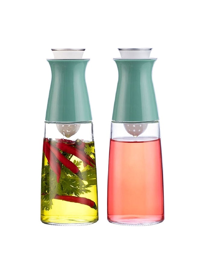 79194001 طقم زجاجات زيت وخل بغطاء قابل للرفع قطعتين شفاف وأخضر 320 مل