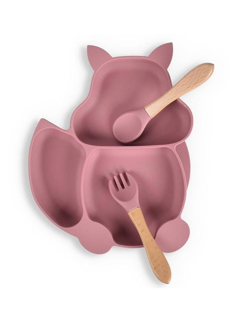 هايلاند طقم ملعقة وشوكة من 3 قطع من السيليكون على شكل سنجاب وردي للأطفال لفطام الطفل - Image 4