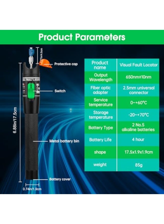 Moocci Fiber Visual Fault Locator 30mW 30KM Fiber Light Tester - VFL Fiber Optic Cable Tester Meter - Fiber Optic Tools Source Tester Kit for LC/FC/SC/ST, Network Cable Test