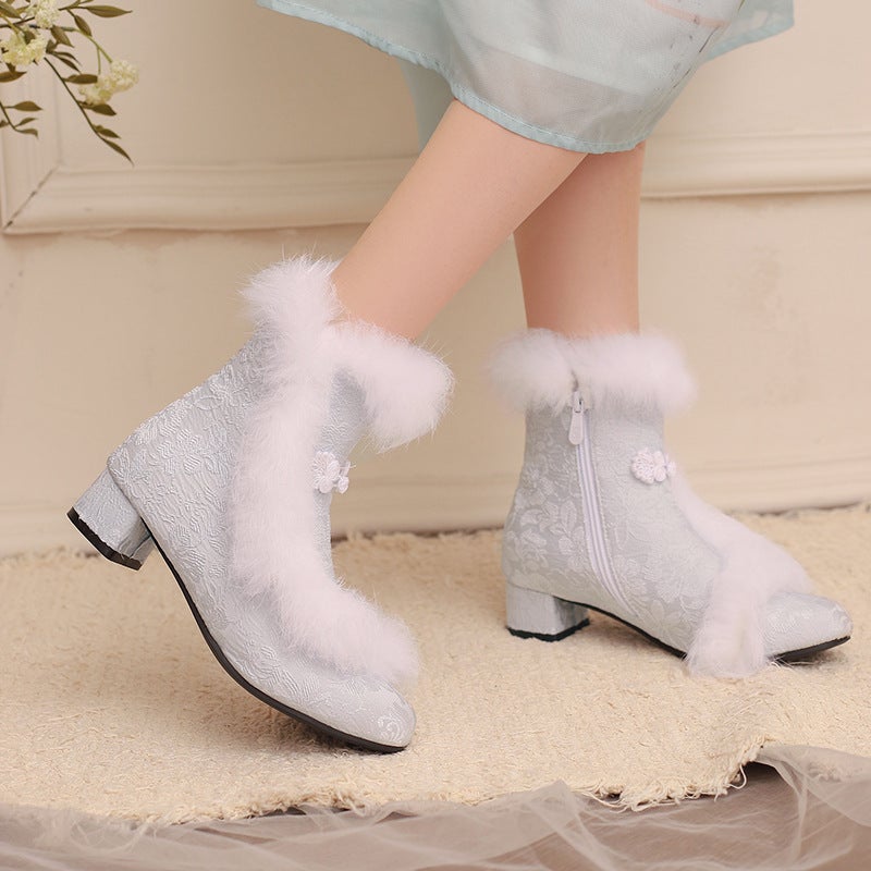 Winter 2024 Independent Station Low-Heeled Guofeng Buckle 28-43 Size Size Rough Low Boots - Image 4