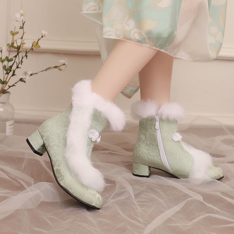 Winter 2024 Independent Station Low-Heeled Guofeng Buckle 28-43 Size Size Rough Low Boots - Image 2