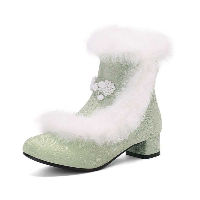 Winter 2024 Independent Station Low-Heeled Guofeng Buckle 28-43 Size Size Rough Low Boots - Image 1
