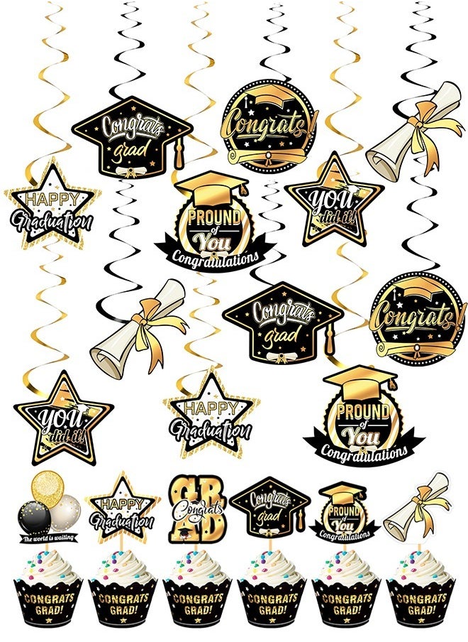 GROIC - 45 PCs 2024 Graduation Party Decorations Graduation Party Decorations Kit Graduation Decorations Class of 2024 Set with Congrats Grad Banner, Graduation Balloons, Cake Decorations Party Supplies - Image 1