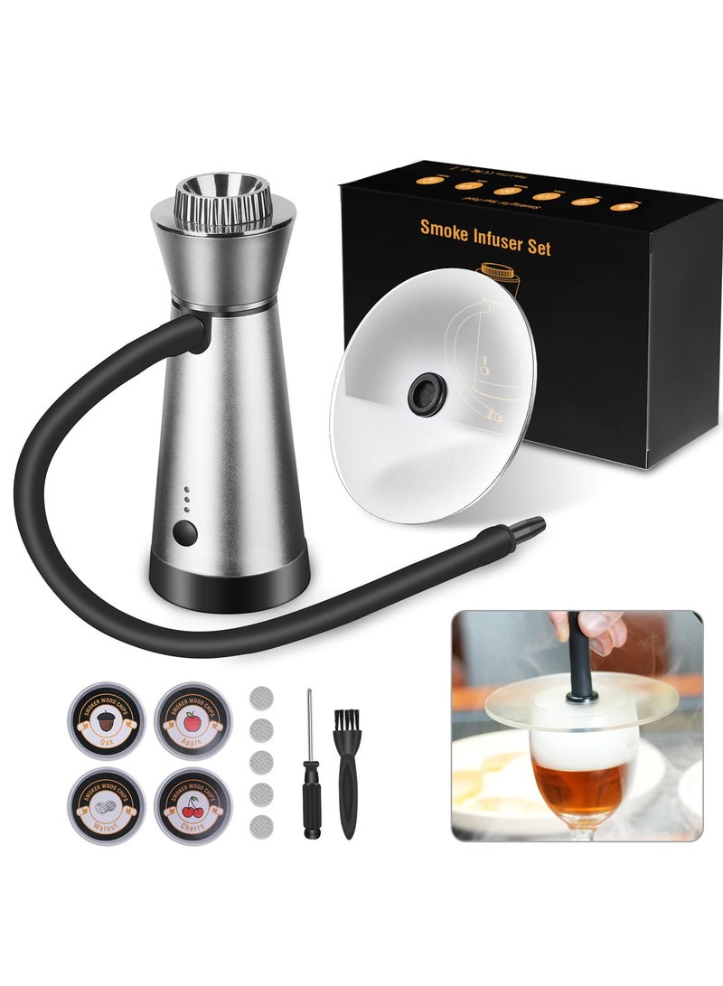 SYOSI Cocktail Smoker Kit, Smoking Gun Food Smoker with Cup, Lid and 4 Flavors Wood Chips, Handheld Portable Drink and Food Smoker Infuser for Cocktails Meat Drinks BBQ Cheese, for Men (Silver) - Image 1