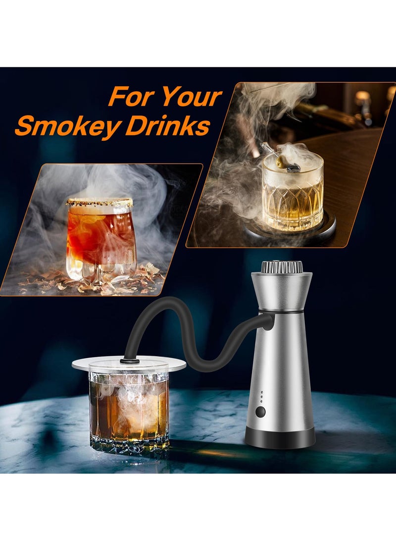 SYOSI Cocktail Smoker Kit, Smoking Gun Food Smoker with Cup, Lid and 4 Flavors Wood Chips, Handheld Portable Drink and Food Smoker Infuser for Cocktails Meat Drinks BBQ Cheese, for Men (Silver) - Image 3
