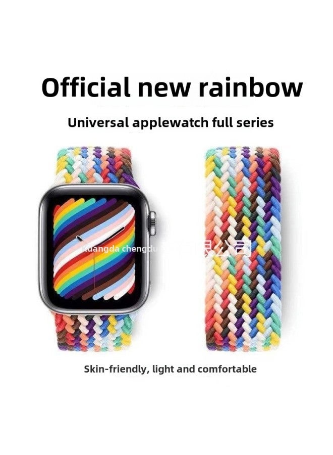For IWatch Apple Rainbow Strap Woven Rainbow Watch Strap Single Loop Watch Strap Apple Smart Watch Strap-Color:Rainbow 42/44/45 Plastic Head ]  - Image 2