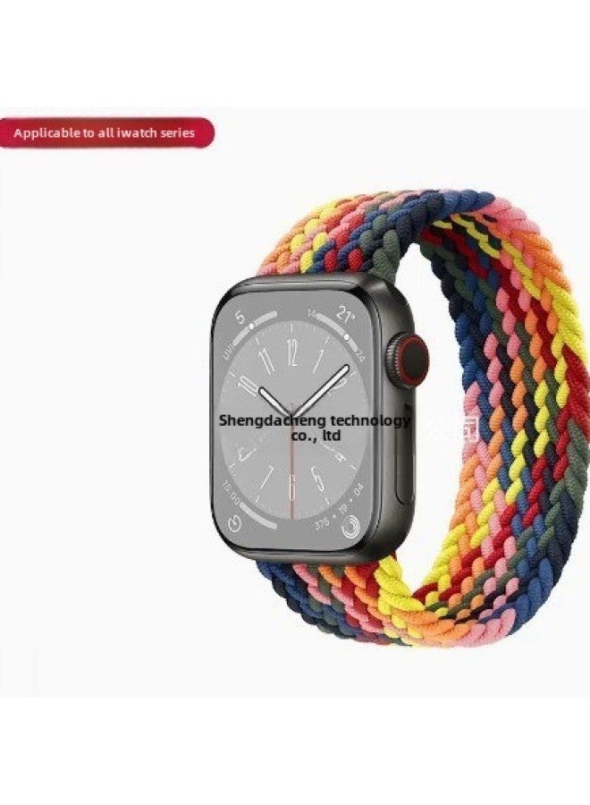 For IWatch Apple Rainbow Strap Woven Rainbow Watch Strap Single Loop Watch Strap Apple Smart Watch Strap-Color:Rainbow 42/44/45 Plastic Head ]  - Image 5
