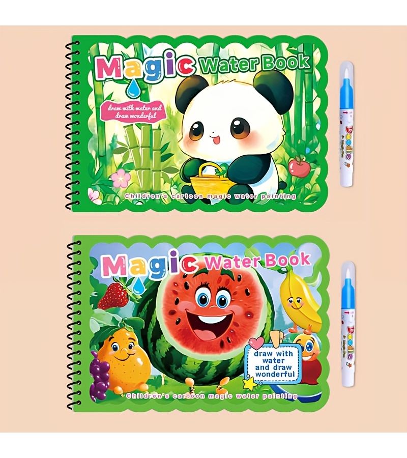 Set of 2 Reusable Watercolor Books with Panda Paradise And Fruit Paradise Designs For Educational Art Projects Boosting Color Awareness And Stress Relief Suitable for Classroom Settings Ideal for Back To School Gifts - Image 5