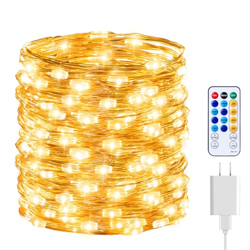 Minetom Fairy Lights with Remote, 66 Feet 200 Led Firefly String Lights Plug in for Bedroom Home Wall Ceiling Christmas Tree Wreath Craft Wedding Party Indoor Outdoor Decoration, Warm White - Image 1
